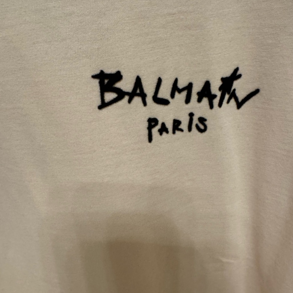 NWT Balmain Small Flocked Graffiti Logo Tee - Picture 2 of 5